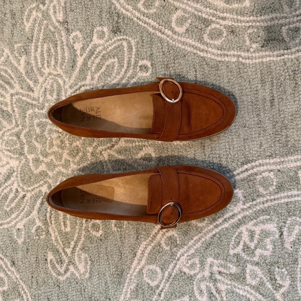 Naturalizer Womens Brown Suede Buckle Loafer Flats Shoes
